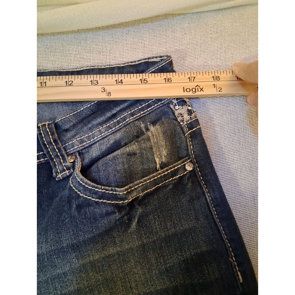Cato Contemporary Distressed Jeans 14P Petite Lace Embroidered Pocket Dark Wash - Picture 16 of 16